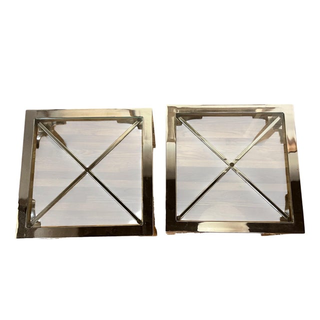 1970s 70s Chrome & Glass Parsons Tables, a Pair For Sale - Image 5 of 11