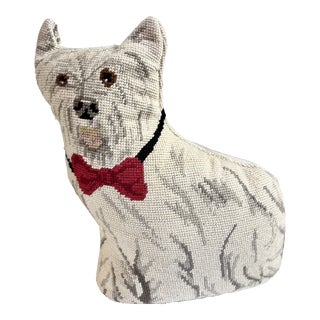 Vintage Scottie Westie Needlepoint Dog Shaped Pillow For Sale