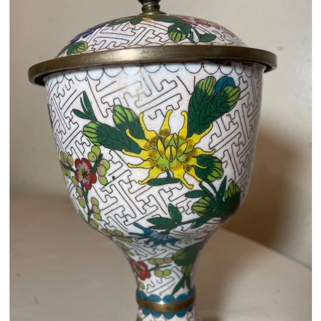 Bronze High Quality Antique Handmade Chinese Enamel Bronze Cloisonné Lidded Urn Jar For Sale - Image 8 of 13