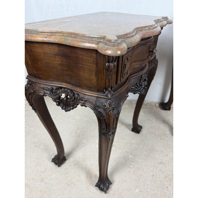 1940s French Louis XV Style Nightstands with Marble Tops, 1940s, Set of 2 For Sale - Image 5 of 16