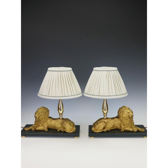 Gold Gilt Bronze Lion Table Lamps attributed to Henri Picard, Paris, 1860s, Set of 2 For Sale - Image 8 of 18