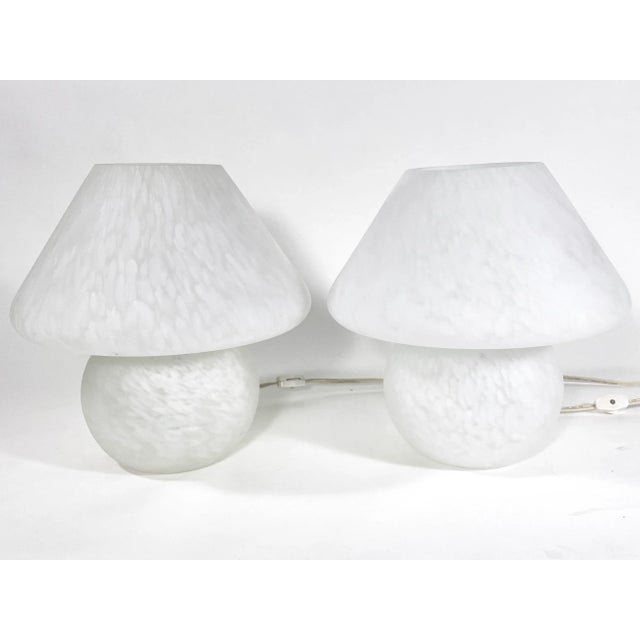 A gorgeous pair of Murano mushroom lamps, with frosted, speckled glass. These pieces are definitely handmade, as there are...