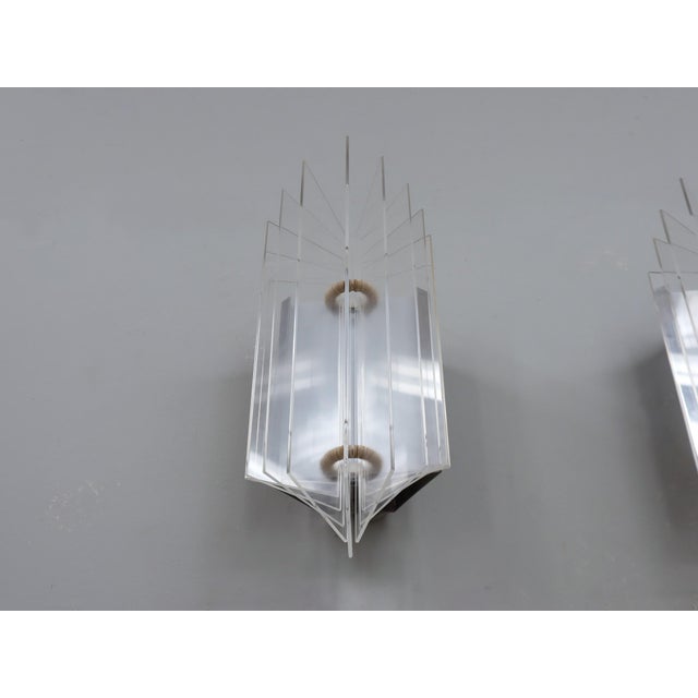 Italian Chrome and Acrylic Wall Sconces, 1970s, Set of 3 For Sale - Image 10 of 12