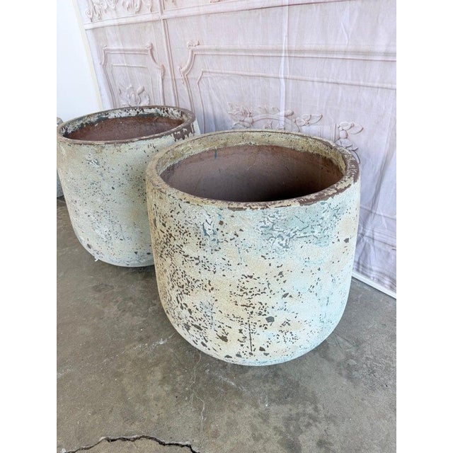 Pair of Large 20th Century Pitted Limestone-Finish Terra Cotta Planters For Sale In Los Angeles - Image 6 of 14