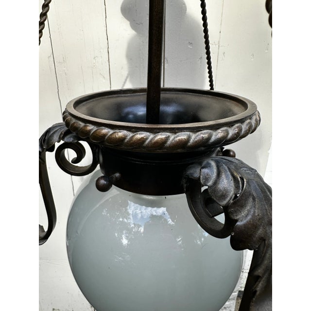 Auburn Vintage Three Strut Hanging Fixture With Frosted Round Globe For Sale - Image 8 of 9