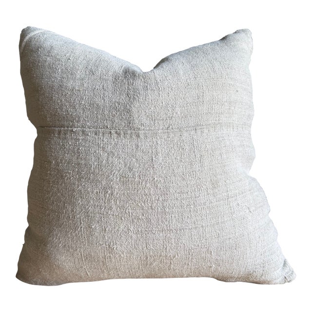 Vintage Grain Cloth Pillow With Original Seam Stitch Includes Down Insert For Sale