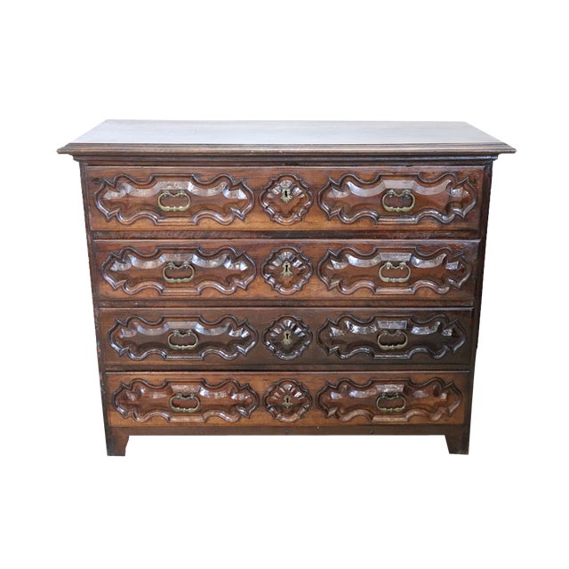 Antique Chest of Drawers in Carved Walnut For Sale