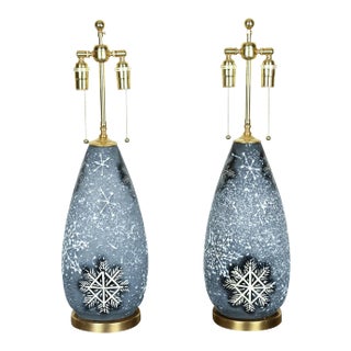 1960s Ceramic Snowflake Design Lamps - a Pair For Sale
