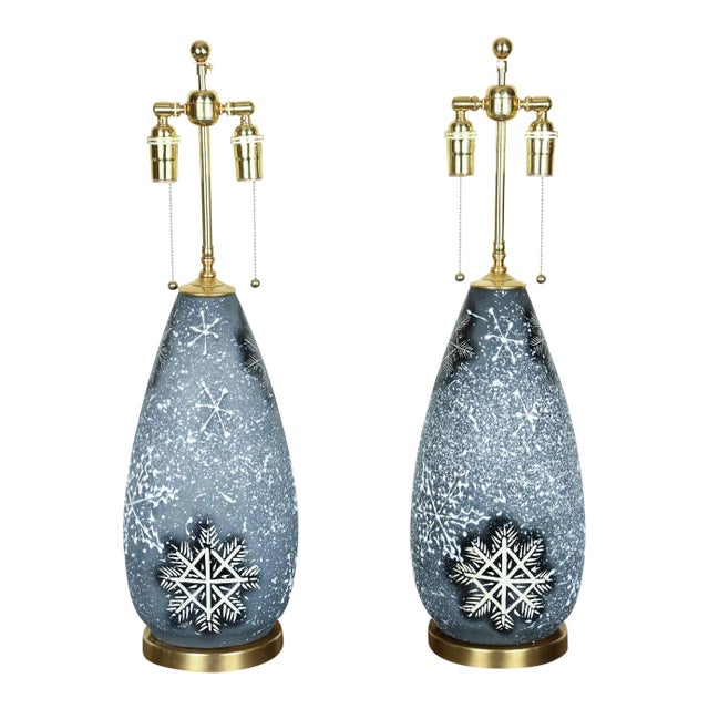 1960s Ceramic Snowflake Design Lamps - a Pair For Sale