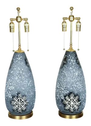 1960s Ceramic Snowflake Design Lamps - a Pair