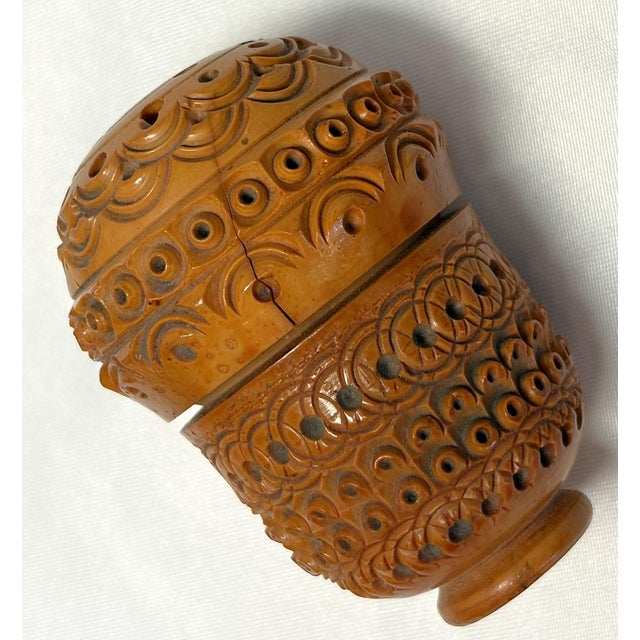 19th Century Victorian Corozo Egg Rosary Case/ Threaded & Pierced Wood Box For Sale - Image 10 of 13