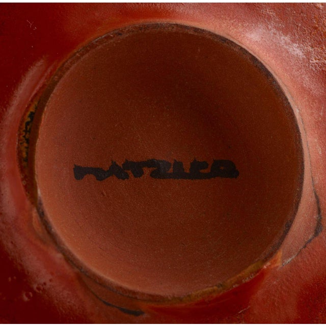 Ceramic Gertrud and Otto Natzler Bowl Earthenware With Flame Red Mat Glaze 1945 For Sale - Image 7 of 7