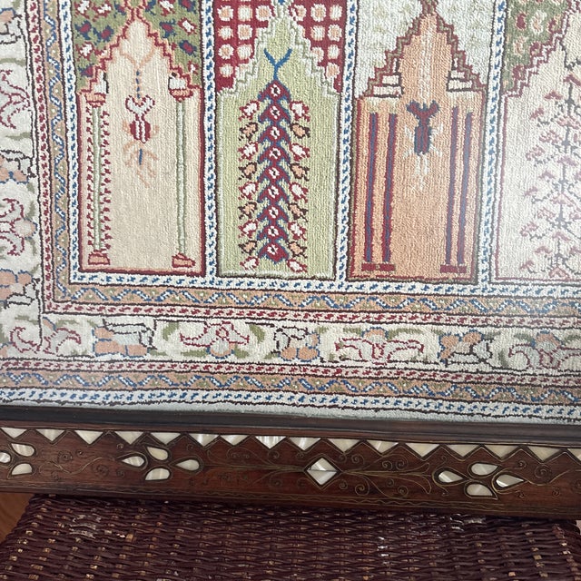 Antique Silk Prayer Rug in Antique Wood, Mother of Pearl, and Brass Frame For Sale In Reno/Lake Tahoe - Image 6 of 8