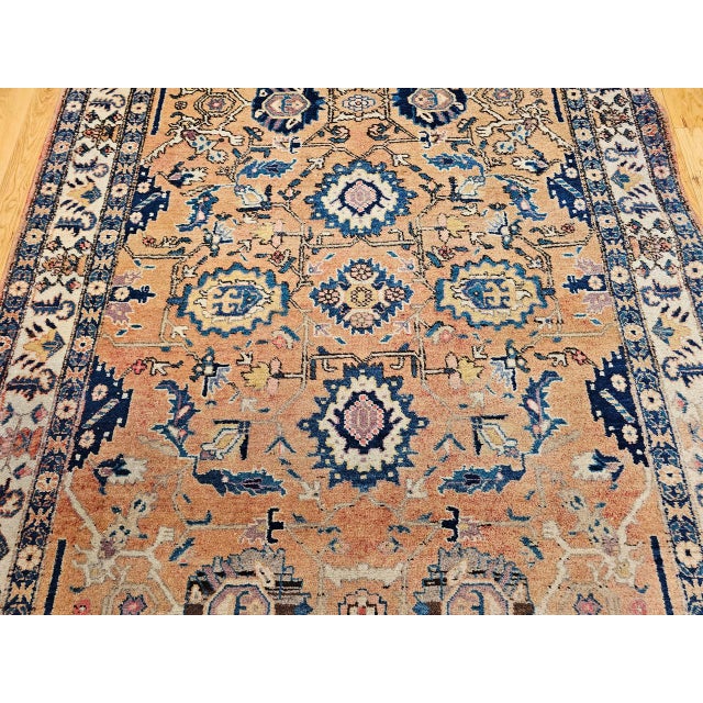 Persian Vintage Persian Malayer Gallery Rug, Hand-Knotted Wool, Geometric Pattern, 5x10, Tan & Blue For Sale - Image 3 of 18