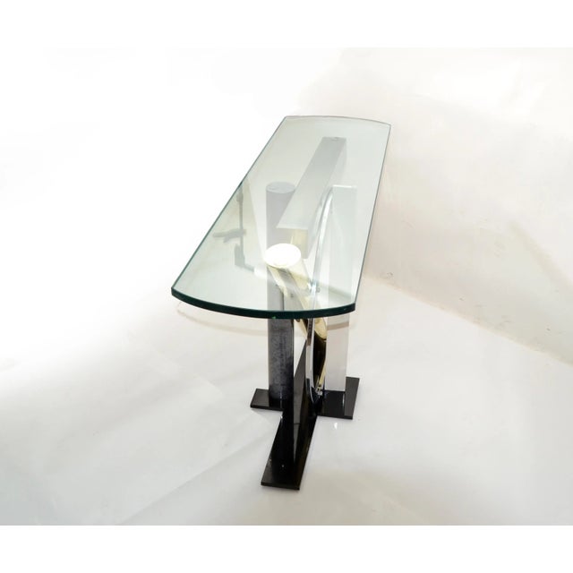 DIA - Design Institute America Kaizo Oto Design Institute of America Console Glass Table Brass, Steel, Chrome For Sale - Image 4 of 13