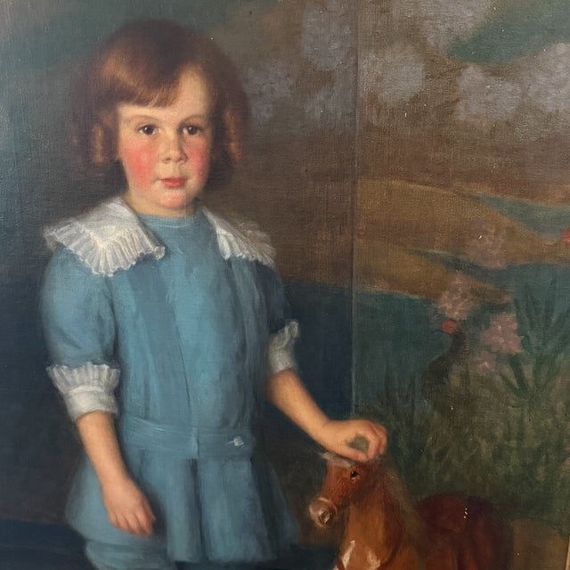 Adele Herter “Portrait of Child With Pull Toy Horse” – Oil on Canvas, Circa 1900 For Sale In Charleston - Image 6 of 6