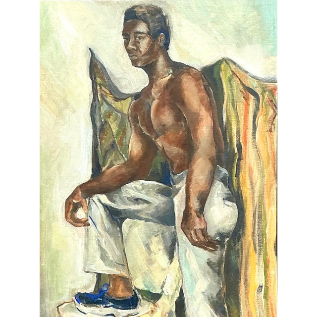 Mid-Century Modern Vintage Original Oil Figural on Canvas For Sale - Image 3 of 12