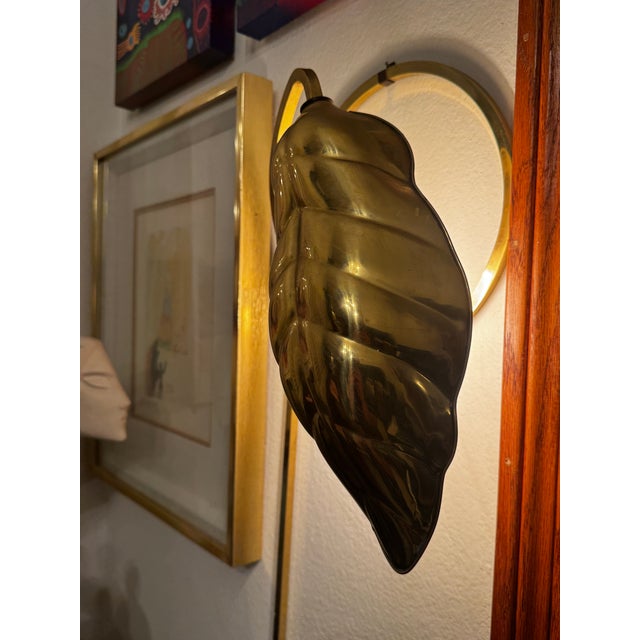 Metal Vintage Italian Leaf Brass Wall Lamp by Tommaso Barbi, 1970s Marked Chapman For Sale - Image 7 of 12
