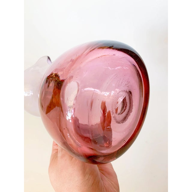 1970s Chet Cole Signed Amethyst Blown Art Glass Pitcher For Sale - Image 9 of 11