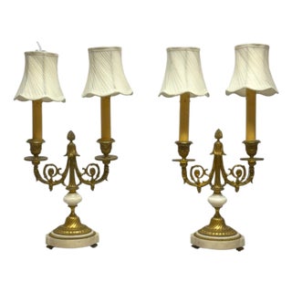 Pair of Louis XVI Style, Dore Bronze, Marble, Candelabras, France, 19th Century For Sale