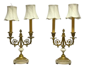 Pair of Louis XVI Style, Dore Bronze, Marble, Candelabras, France, 19th Century