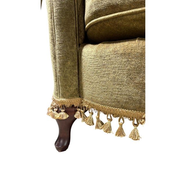 2000 - 2009 Pair of Vintage Library Barrel Chairs in Dark Green Fabric For Sale - Image 5 of 6