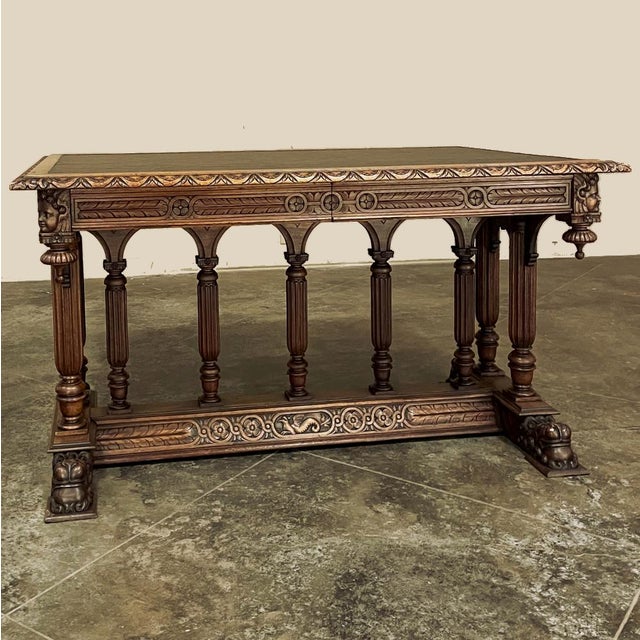 19th Century Napoleon III Walnut Partner's Desk With Faux Leather For Sale - Image 4 of 18