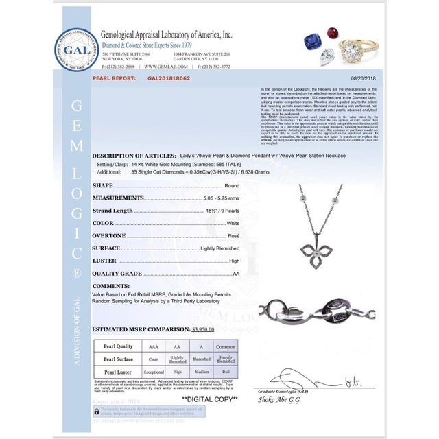 Diamond Akoya Pearl Necklace 14 Karat Gold Certified For Sale - Image 9 of 12