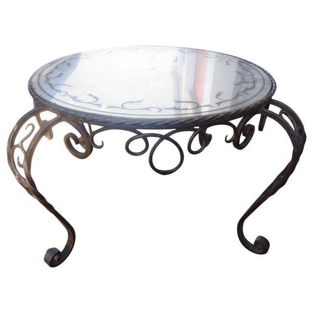 1940's French Wrought Iron Coffee Table With Eglomise Top For Sale - Image 12 of 13