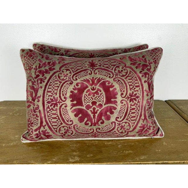 An extraordinary pair of authentic Fortuny pillows created from a rare set of original Fortuny draperies dating to the...