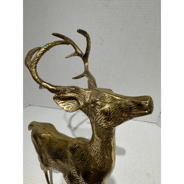 Metal Rare and Elegant Vintage Brass Stag With Textured Fur and No Spots For Sale - Image 7 of 8