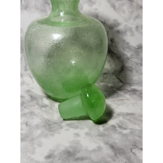 1990s Vintage Pulegoso Style Blown Glass Green Apothecary Jar For Sale - Image 5 of 12
