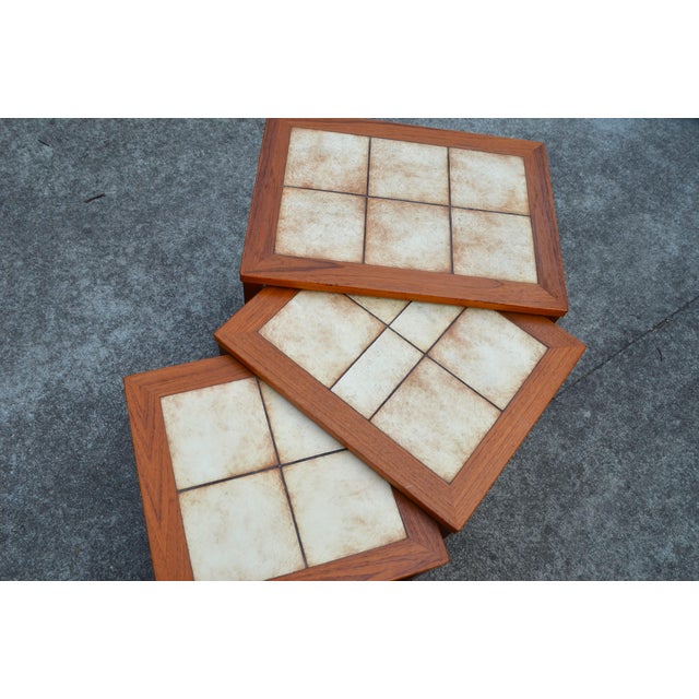 Brown Danish Modern Teak Nesting Tables With Tile Tops by Brdr. Furbo - Set of 3 For Sale - Image 8 of 9