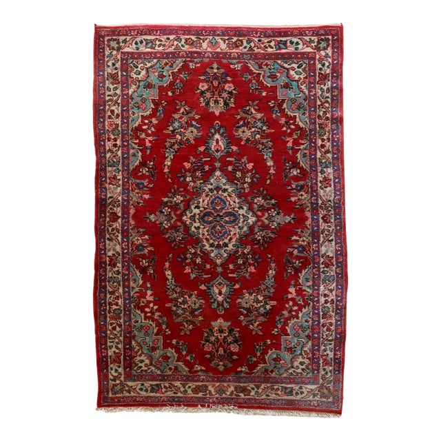 1950s, Handmade Vintage Persian Malayer Rug 4.2' X 6.4' For Sale