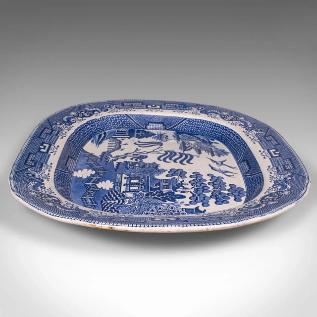 Mid 19th Century 1850's Antique English Willow Pattern Serving Plate For Sale - Image 5 of 10