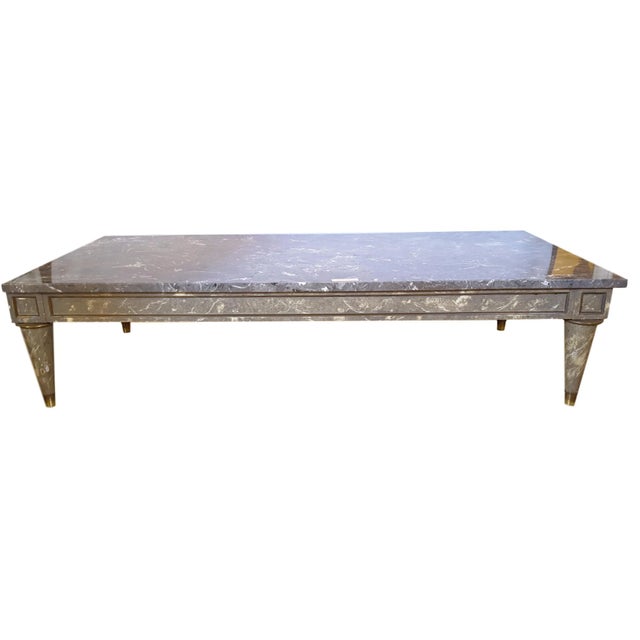 Directoire Style Thick Marble-Top Coffee Table With Matching Faux Marble Base For Sale