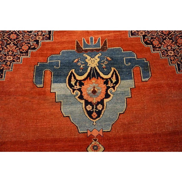 Red 1880s Red Open Field Medallion W. Persian Bijar Rug 11'3" X 18' Handknotted Wool Carpet For Sale - Image 8 of 14