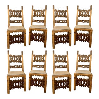 Set of 8 19th Century Italian Renaissance Revival Carved Dining Chairs For Sale