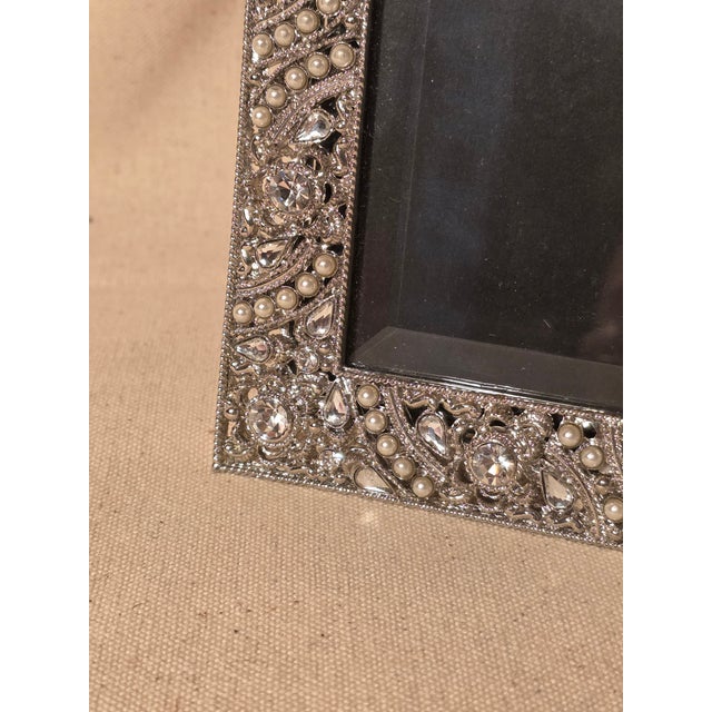 Rococo Olivia Reigal Silvertone Rhinestone Picture Frame With Beveled Glass For Sale - Image 3 of 12