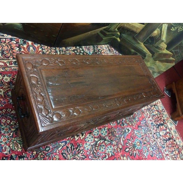 Brown Vintage Blanket Chest, Seahorse Carved Trunk For Sale - Image 8 of 11