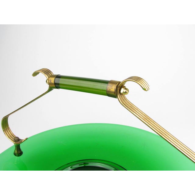 Vintage 1940s Paden City Emerald Glo Green Glass and Brass Tray or Serving Platter by National Silver Company For Sale - Image 11 of 12