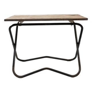 20th Century French Metal Side Table with Wooden Top For Sale