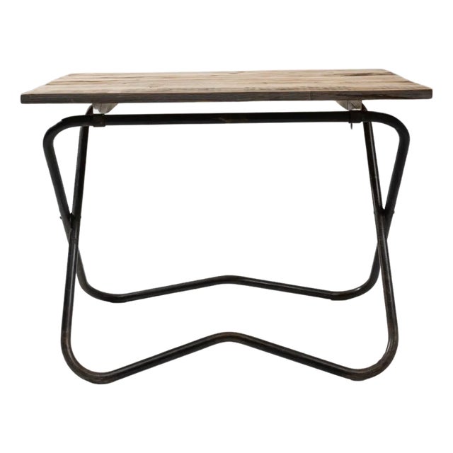 20th Century French Metal Side Table with Wooden Top For Sale