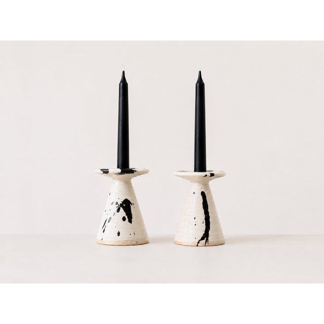 Vintage Danish Splatter Ceramic Candlesticks by Karsten Nielsen, 1980s, Set of 2 For Sale - Image 9 of 10