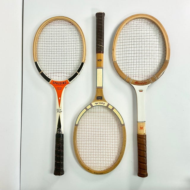 Mid-Century Modern Vintage Mid-Century Americana Boho Chic Wood Tennis Rackets - Set of 3 For Sale - Image 3 of 13