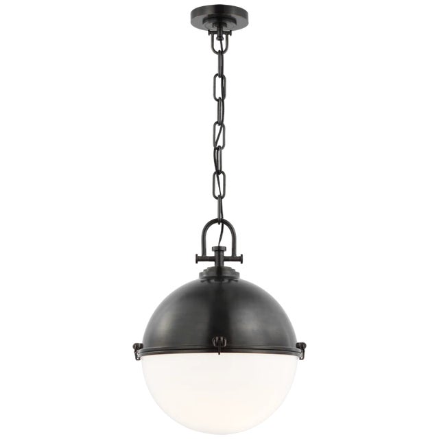Adrian X-Large Globe Pendant in Bronze with White Glass Designer: Chapman & Myers Canopy: 6" Round Mounting: Chain Shade...