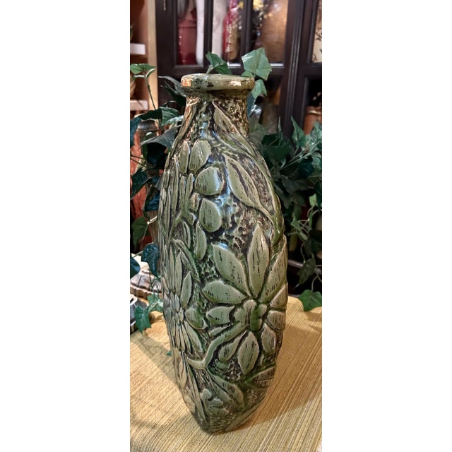 Vintage Oversized Glazed Vase With Bold Green Leaf Theme For Sale - Image 4 of 7