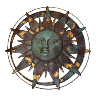Vintage Metal Painting Sunburst Mirror For Sale