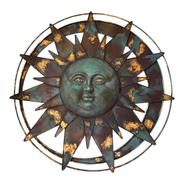 Vintage Metal Painting Sunburst Mirror For Sale