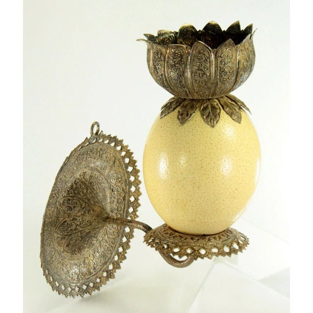 1800's Ostrich Egg & Tooled Silver Repousse Candle Sconce Lamp For Sale - Image 13 of 13